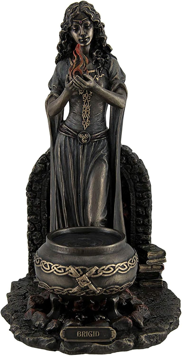 Brigid Goddess Statue Holding Sacred Flame, Antique Bronze Finish M341