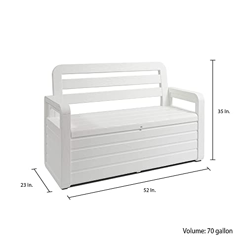 UV Weather Resistant Lockable Deck Storage Bench, 70 Gallon, White B502280