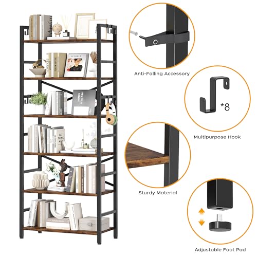 3 Tier Industrial Bookcase, Rustic Etagere Bookshelf for Living Room U5786