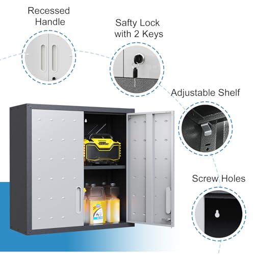 Wall Cabinet with 2 Doors, Lockable, Adjustable Shelves, Heavy Duty Steel J4545