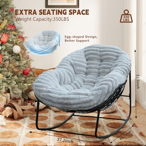Wicker Egg Rocking Chair with Padded Cushion for Patio and Garden J177274