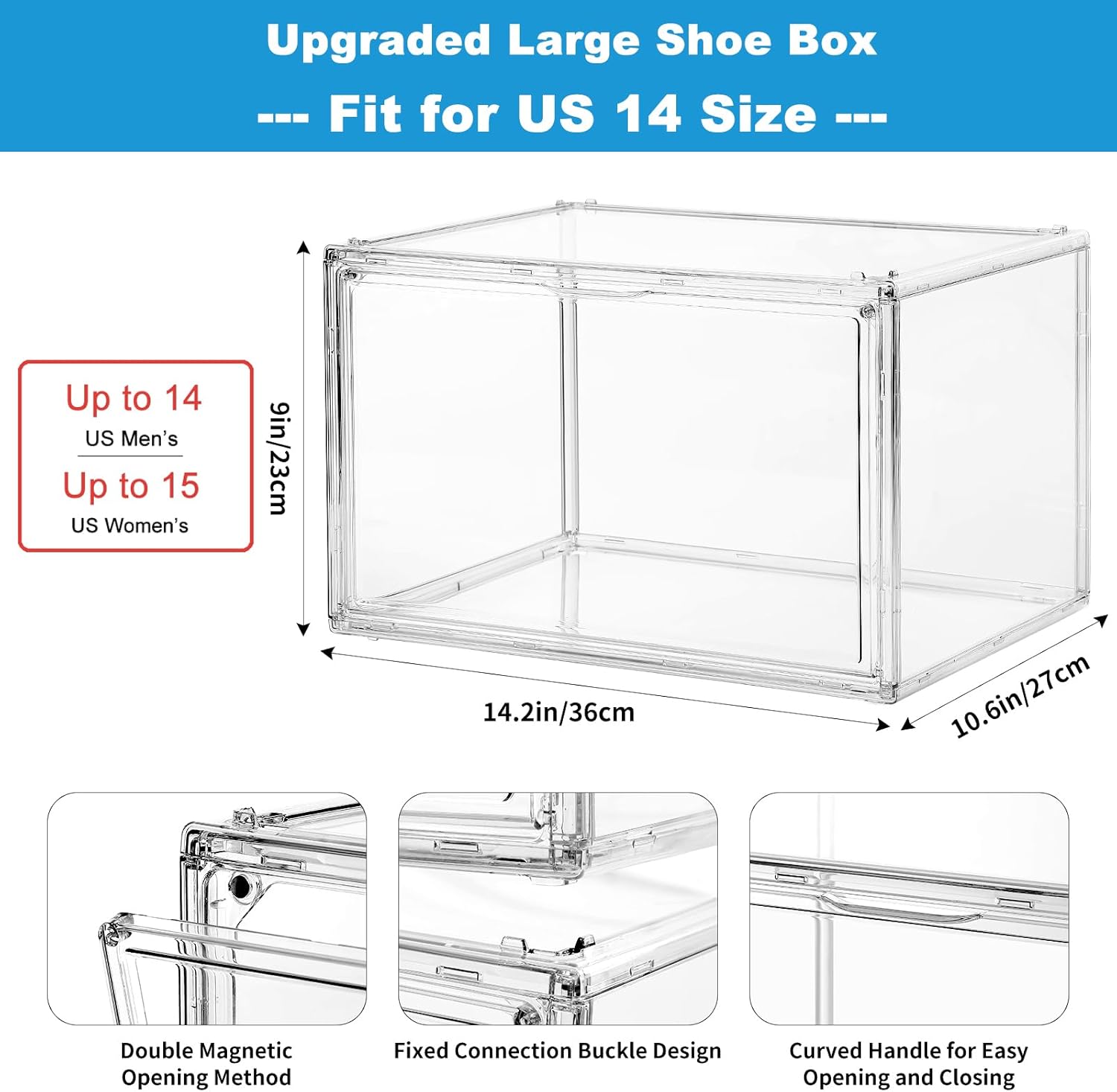 Clear Shoe Storage Box Stackable 4-Pack for Large Sneakers K794