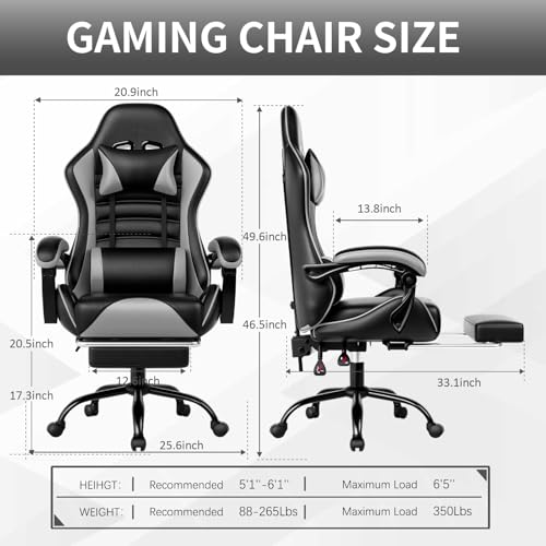 Ergonomic Gaming Chair with Footrest, Reclining, Lumbar Support I1131
