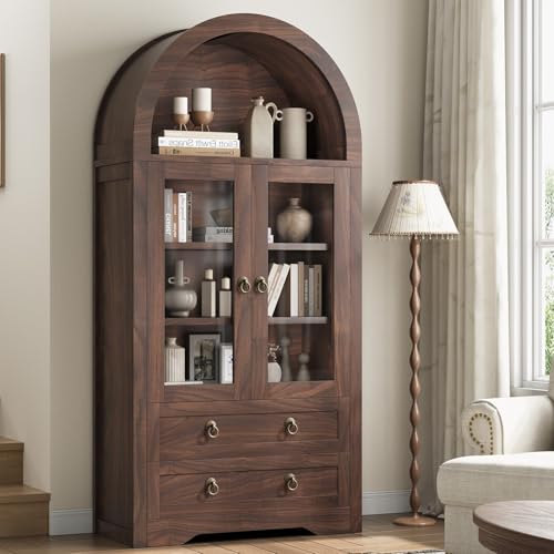 Arched Bookshelf Pantry Cabinet with Drawers and Shelves, 71" Tall P830902