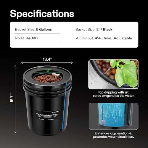 DWC Hydroponics Grow System with Top Drip Kit, 5-Gallon Deep Water Culture, Recirculating Drip Garden System I8634