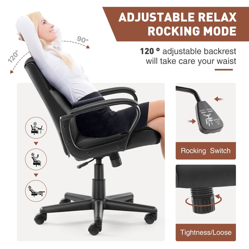 Mid Back Office Desk Chair with Padded Armrests PU Leather X421