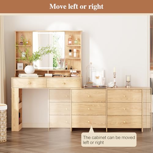 Large Makeup Vanity Desk with Mirror and Lights, 8 Drawers, Power Outlet B666