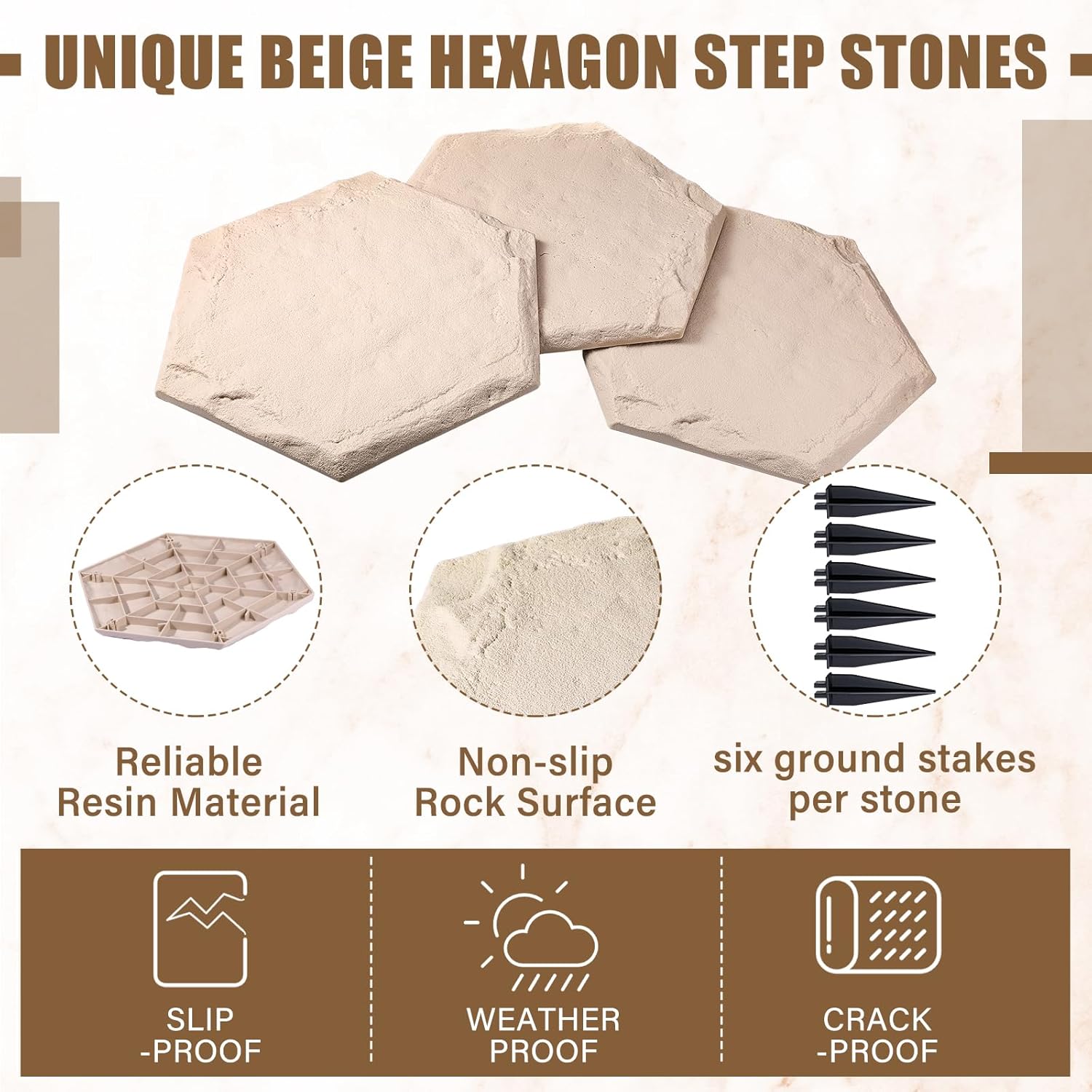 15.5 Inch Stepping Stones Outdoor with Ground Stakes for Pathway Lawn Garden I338