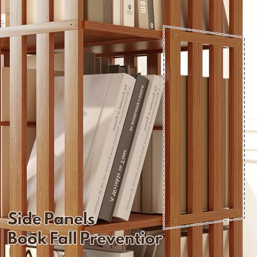 Rotating Bookshelf Tower, 360 Spinning Bamboo Bookcase, 6 Tier Floor Standing Storage Rack U3081