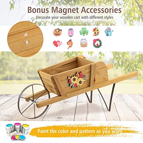 Wood Wagon Planter with Wheelbarrow Cart, Indoor Outdoor Raised Bed X798347