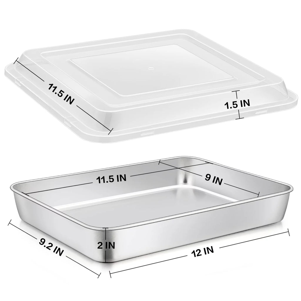 Stainless Steel Baking Pan with Lid, 12⅓ x 9¾ x 2 Inch Rectangle Set of 4 O70144