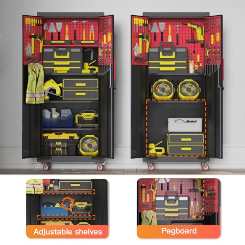 Metal Garage Storage Cabinet with 5 Adjustable Shelves and Wheels T460