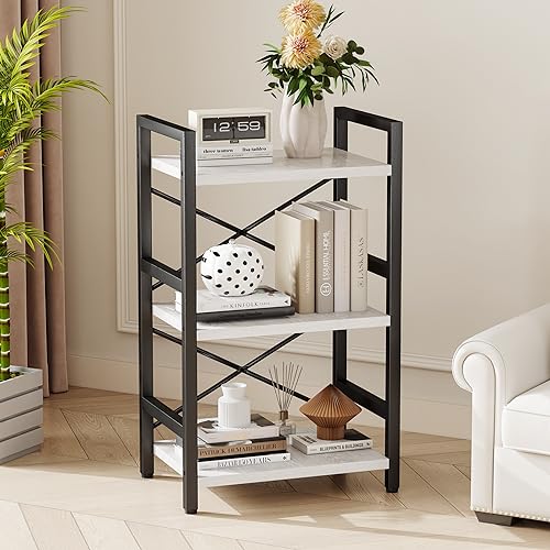 3 Tier Industrial Bookcase, Rustic Etagere Bookshelf for Living Room U5786