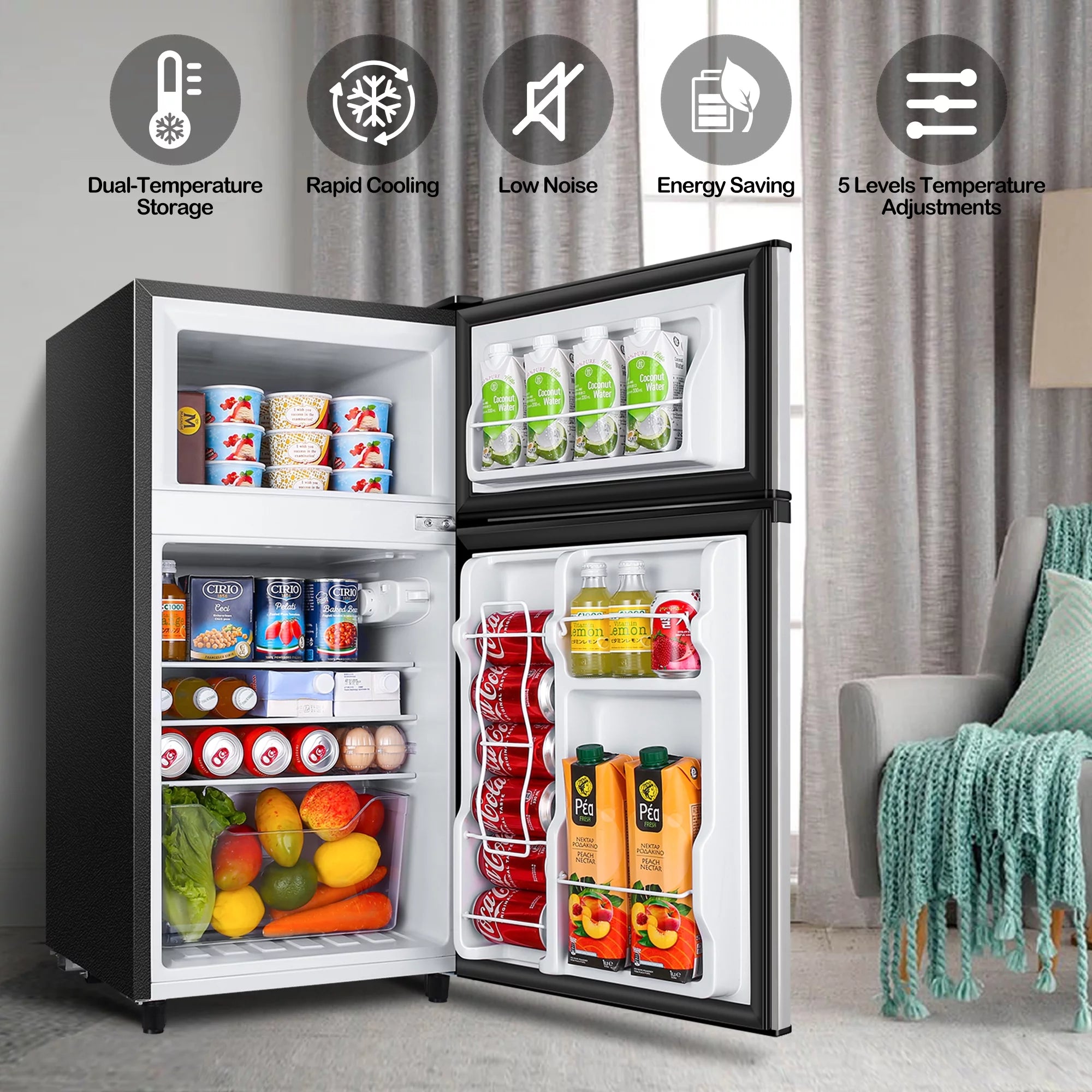Two Door Mini Fridge with Freezer, 3.5 Cu ft H237