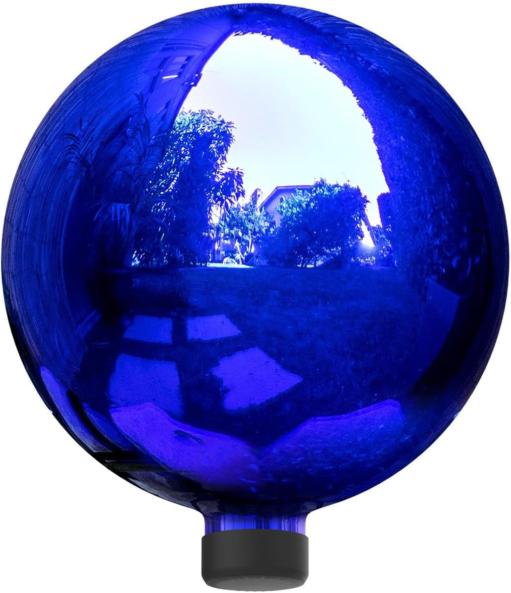 10" Blue Outdoor Glass Gazing Globe with Iron Stand for Gardens I8735