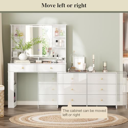 Large Makeup Vanity Desk with Mirror and Lights, 8 Drawers, Power Outlet B666
