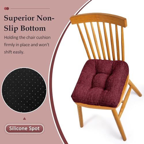 Chair Cushions for Dining Chairs 4 Pack, Tufted Memory Foam, Non-Slip Bottom, Burgundy U2577