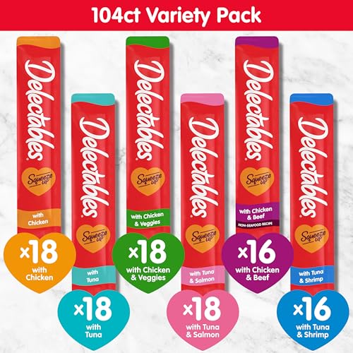 Handheld Lickable Treats for Cats, Chicken and Tuna Salmon, 54 Count A909