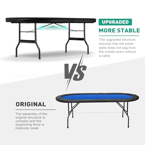 84" Foldable Poker Table with Chips Tray, 10 Player Oval, Green Felt U489
