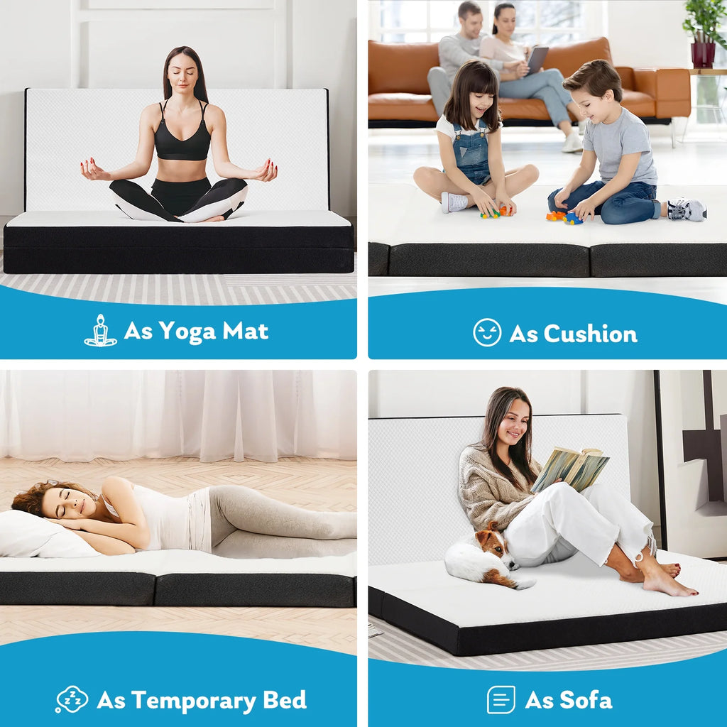 Tri Folding Memory Foam Mattress with Breathable Cover for Camping Travel A48359