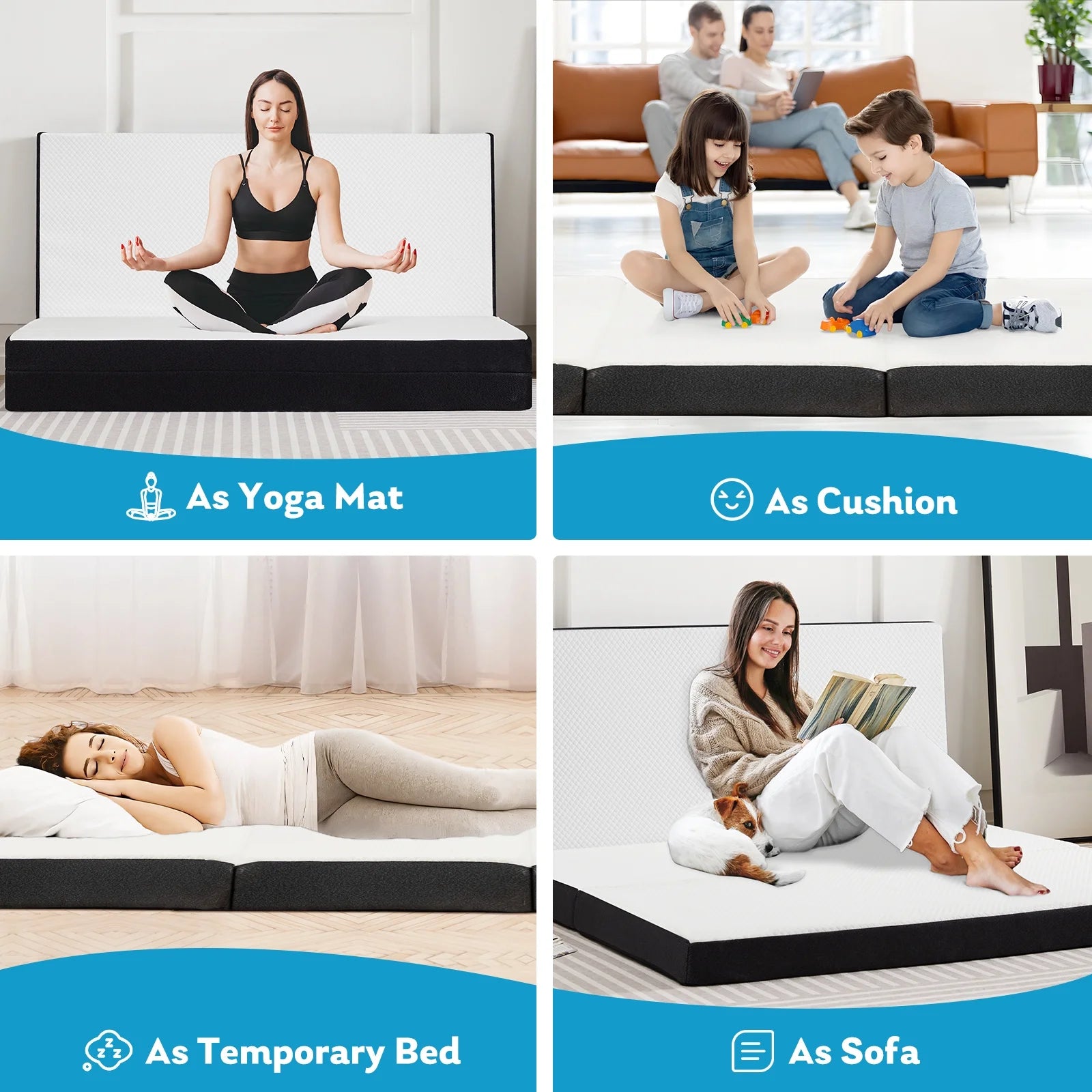 Tri Folding Memory Foam Mattress with Breathable Cover for Camping Travel A48359