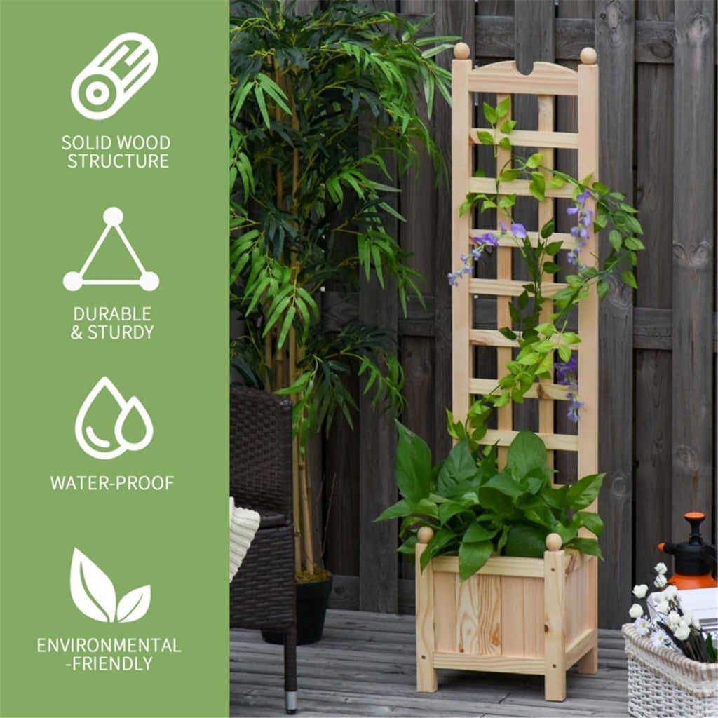 Raised Garden Bed Wood Planter with Trellis for Flowers Herbs Climbing Vines N842