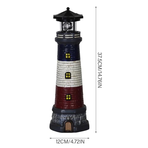 Solar Light Waterproof Resin Lighthouse Lamp with 360° Rotating LED for Patio Garden Decor J4680