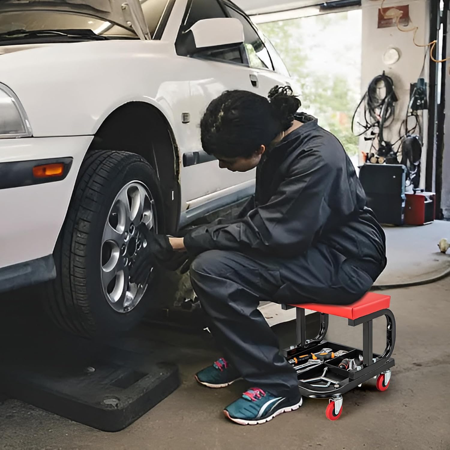 Garage Roller Seat with Tool Tray, Heavy Duty Mechanic Creeper, 250 LBS Capacity A890