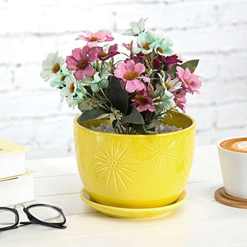 White Ceramic Plant Pot with Drainage Hole and Saucer E431