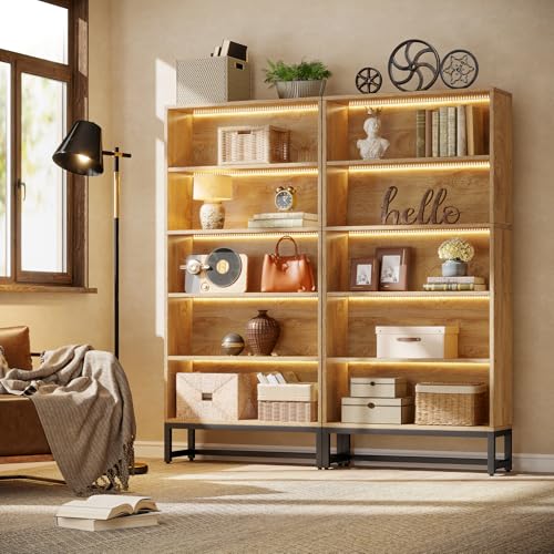 Tall Bookcase with LED Lights, 5-Tier Storage Shelves T8450