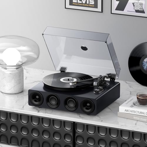 Record Player with Built-in Speakers, Belt Drive 2-Speed, Grey Y522