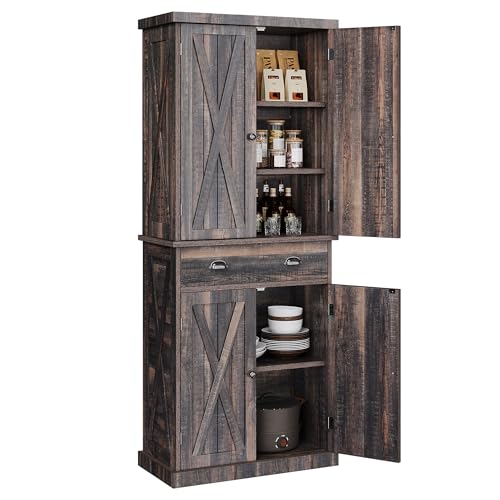 72" Tall Kitchen Pantry Cabinet with Barn Doors and Adjustable Shelves R388