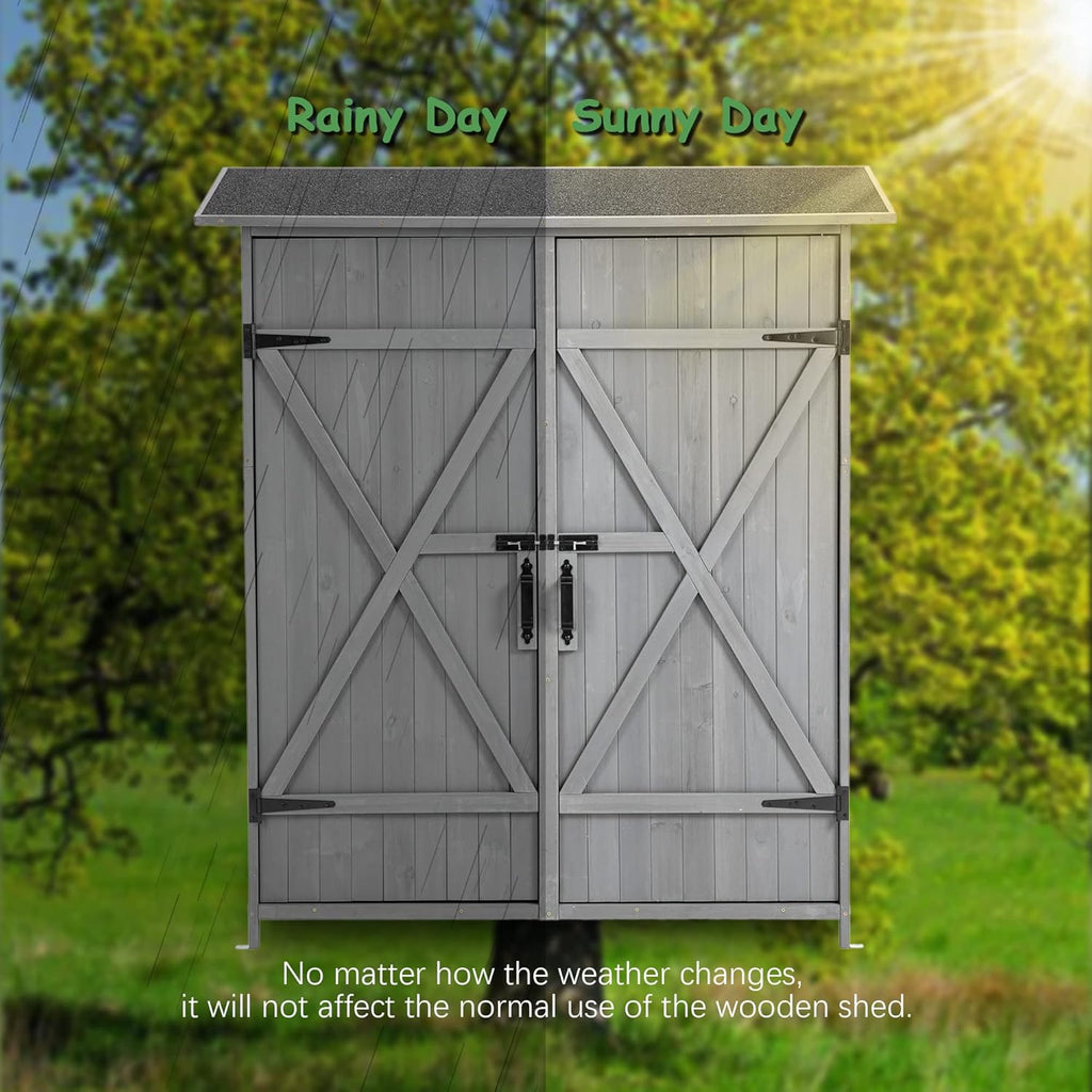 Outdoor Storage Shed, Wood Garden Cabinet with 2 Lockable Doors and Shelves E220316