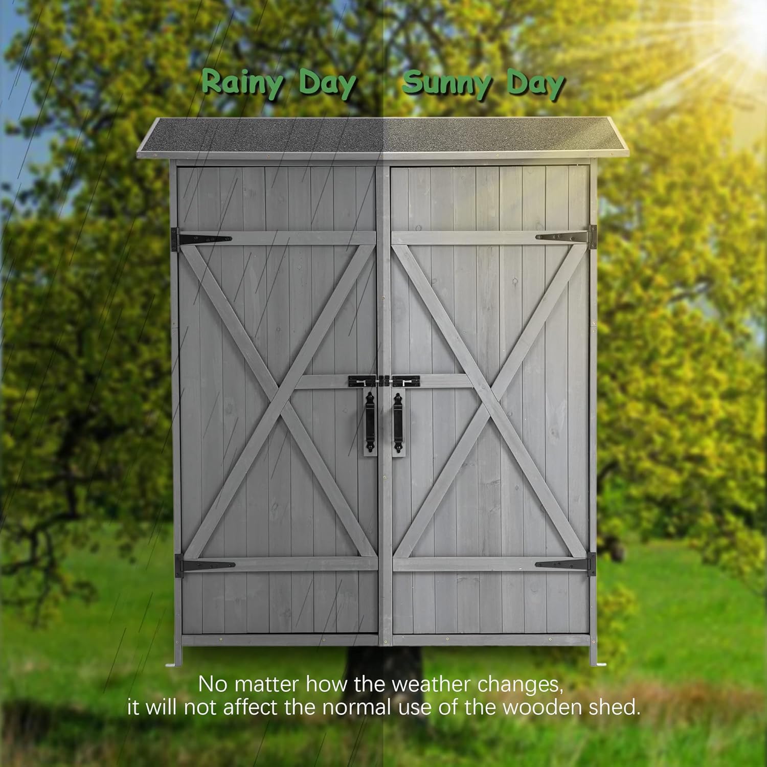 Outdoor Storage Shed, Wood Garden Cabinet with 2 Lockable Doors and Shelves E220316