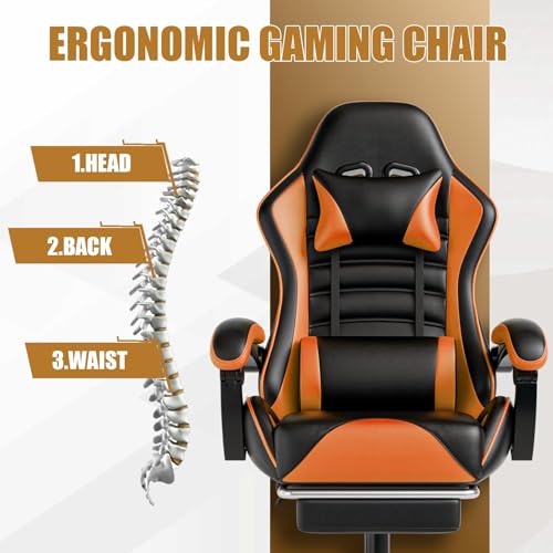 Ergonomic Gaming Chair with Footrest, Reclining, Lumbar Support I1131