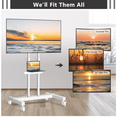 Rolling TV Stand for 32-83 inch TVs, Height Adjustable with Wheels and Laptop Shelf I27401