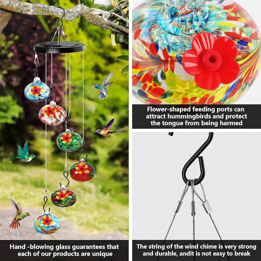 Hand Blown Glass Hummingbird Feeder for Outdoors Hanging J3956