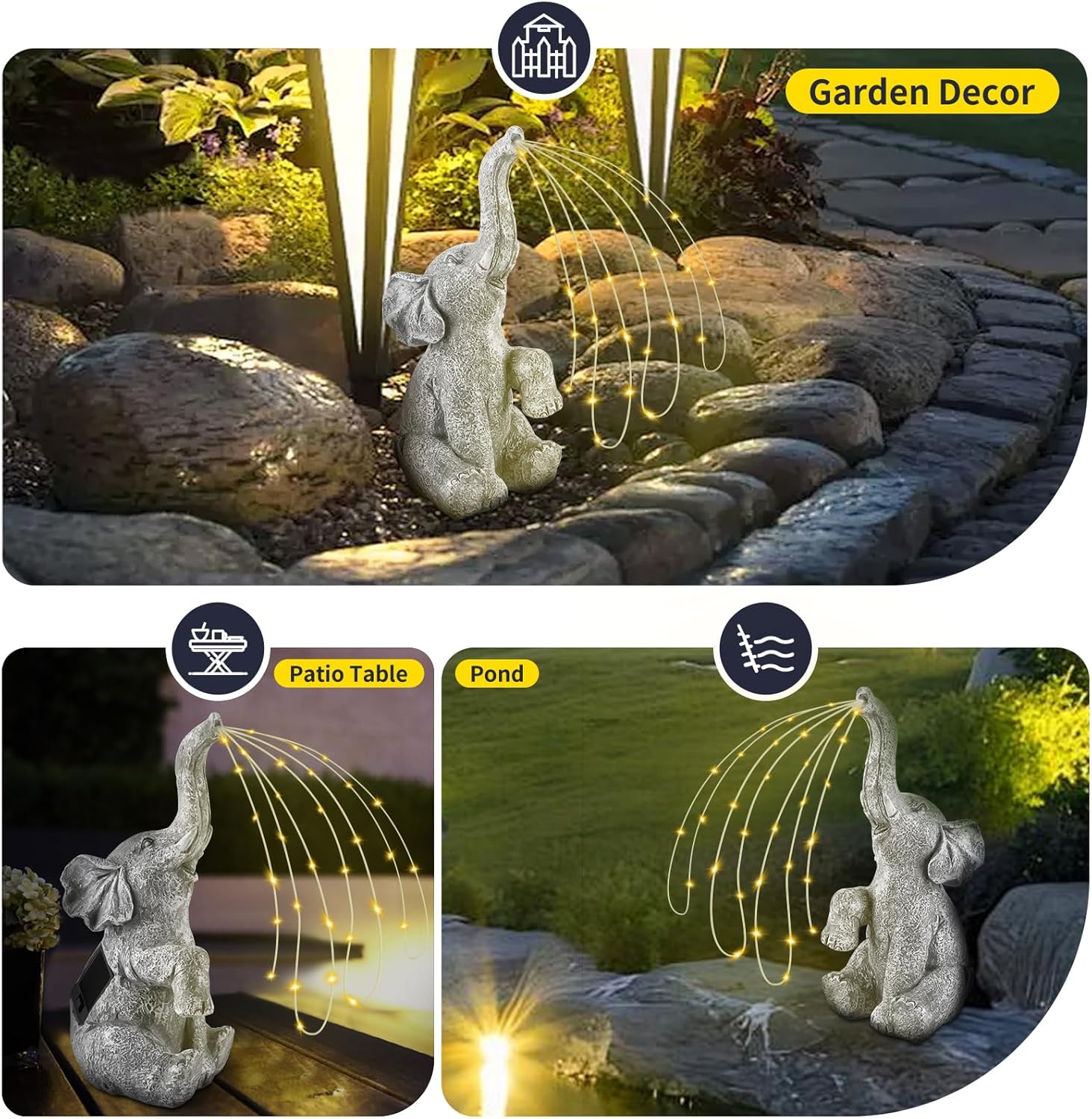 Outdoor Elephant Statue with LED Solar Lights, Garden Decor L909135