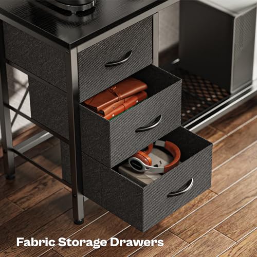 L Shaped Computer Desk with Drawers, LED Lights and Power Outlets O9269