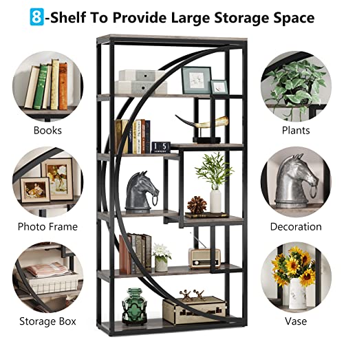 Industrial 5-Tier Etagere Bookcase, 70.8 inch Tall, 8 Open Shelves, Rustic Brown P8264