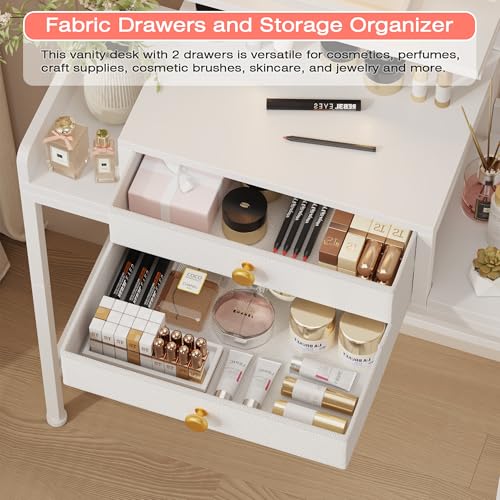 White Vanity Desk with Mirror and Lights R8919