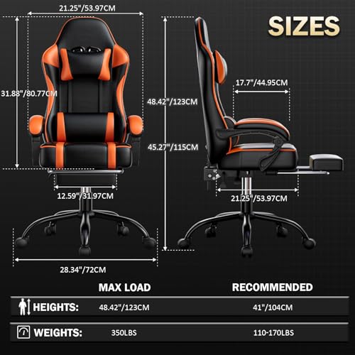 Ergonomic Gaming Chair with Footrest, Reclining, Lumbar Support I1131