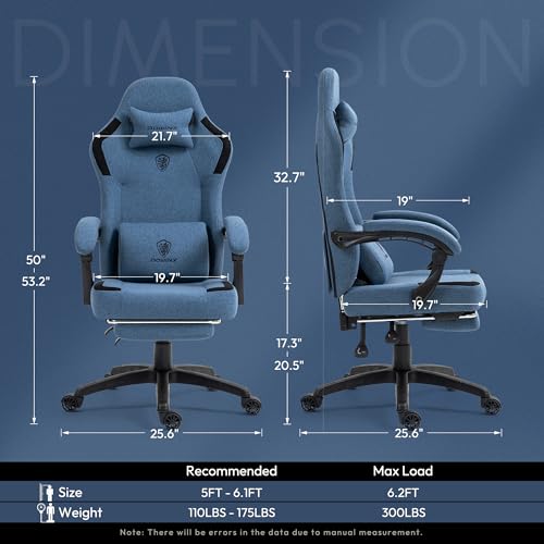 Fabric Gaming Chair with Pocket Spring Cushion and Footrest V343974
