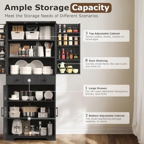 Farmhouse Pantry Cabinet with 6 Shelves and Barn Doors, Brown K34379
