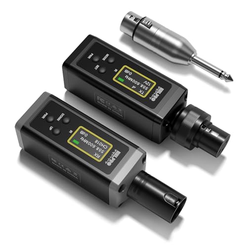 UHF Wireless XLR Transmitter and Receiver with Dual Antennas, 470ft Range, Auto Channel Scanning, Plug-on Wireless Mic Adapter for Audio Mixer, Sound Field Test, Acoustic Measurement, F30