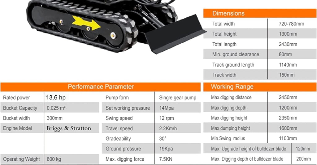 Mini Excavator Gas Engine Crawler for Construction, Farms, Roads, Parks, Orchards, Gardens, Digging Trenches, Fertilizing, Weeding G377923
