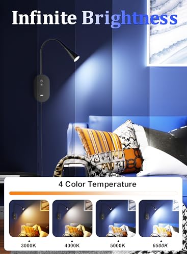 Wall Mounted Reading Light Set of 2, Dimmable Touch Control USB, LED Flexible Gooseneck T698514