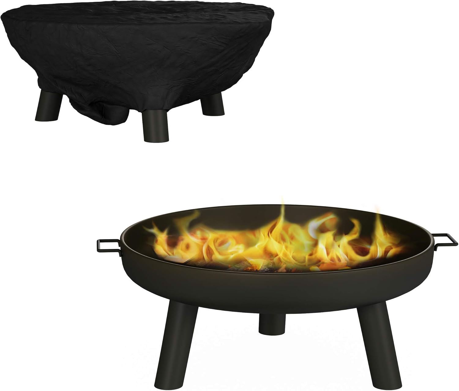 Outdoor Wood Burning Fire Pit with Cover - 27.5 Inch for Backyard, Deck, or Patio K120