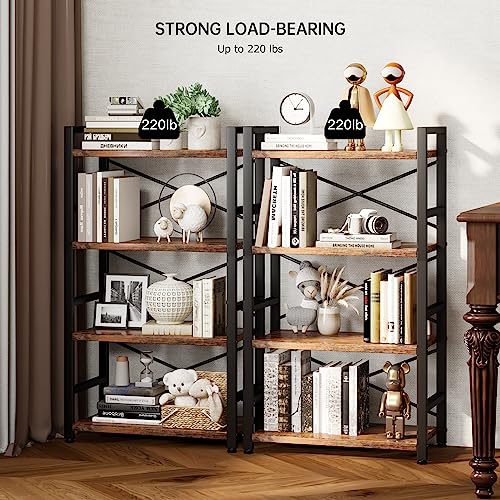3 Tier Industrial Bookcase, Rustic Etagere Bookshelf for Living Room U5786