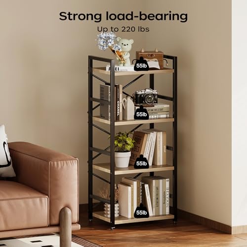 3 Tier Industrial Bookcase, Rustic Etagere Bookshelf for Living Room U5786